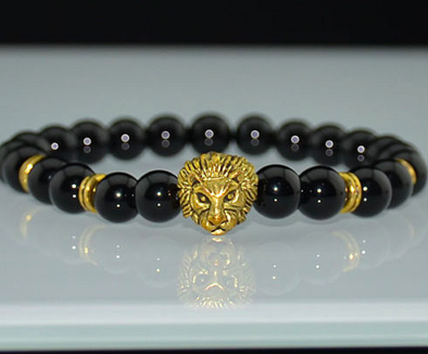 Black Onyx Gold/Silver Lion Head Bracelet